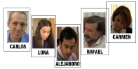 Personajes Primer plano de los personajes de la empresa del caso práctico, Andalucía Vende S.L.: Carlos, Luna, Alejandro, Rafael y Carmen.