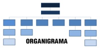 Ilustración que representa un organigrama, formada por una estructura de recuadros relacionados en color azul.