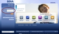 Captura de la pantalla inicio de banca on-line de la entidad bancaria BBVA.     
