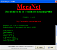 Resultado de un ejercicio con MecaNet. En la imagen se ven todos los parámetros necesarios para que el alumnos pueda controlar su progreso.